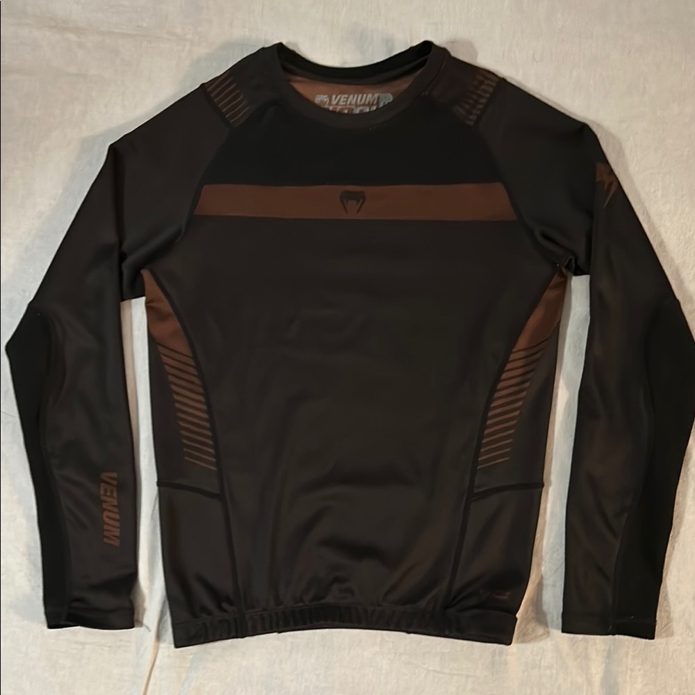 Venum NoGi Men's Black and Brown Long Sleeve Swim Rash Guard